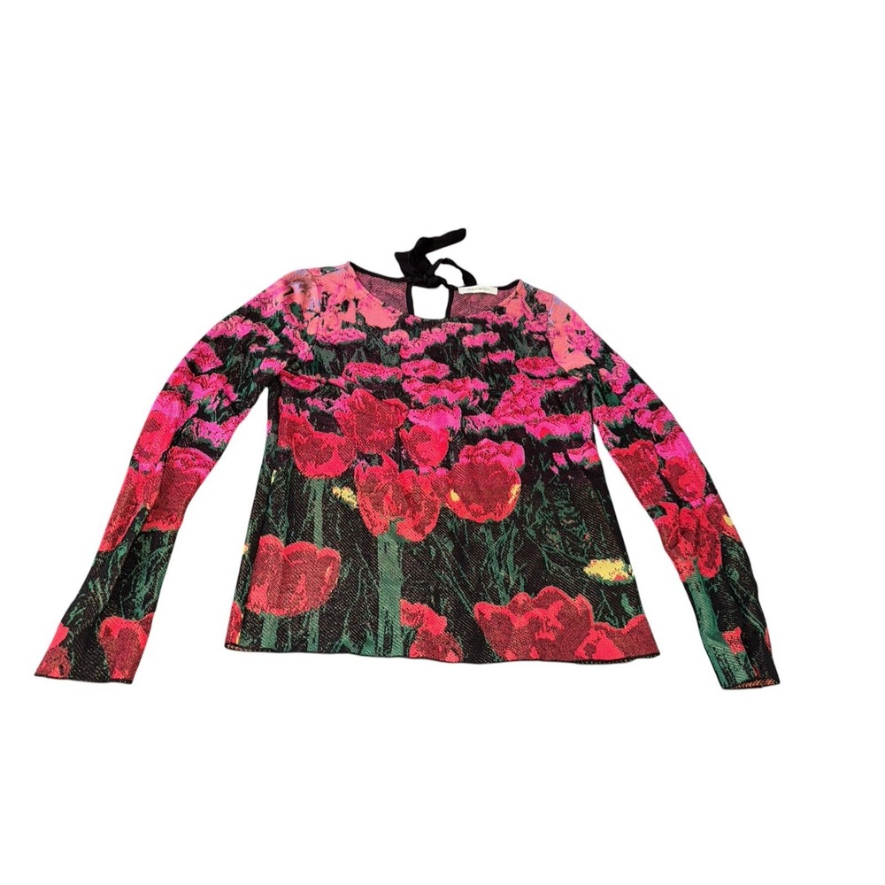 Aldomartins Floral Knit Sweater Women's US 4 Pink Tulip Print Tie Back Boho‎